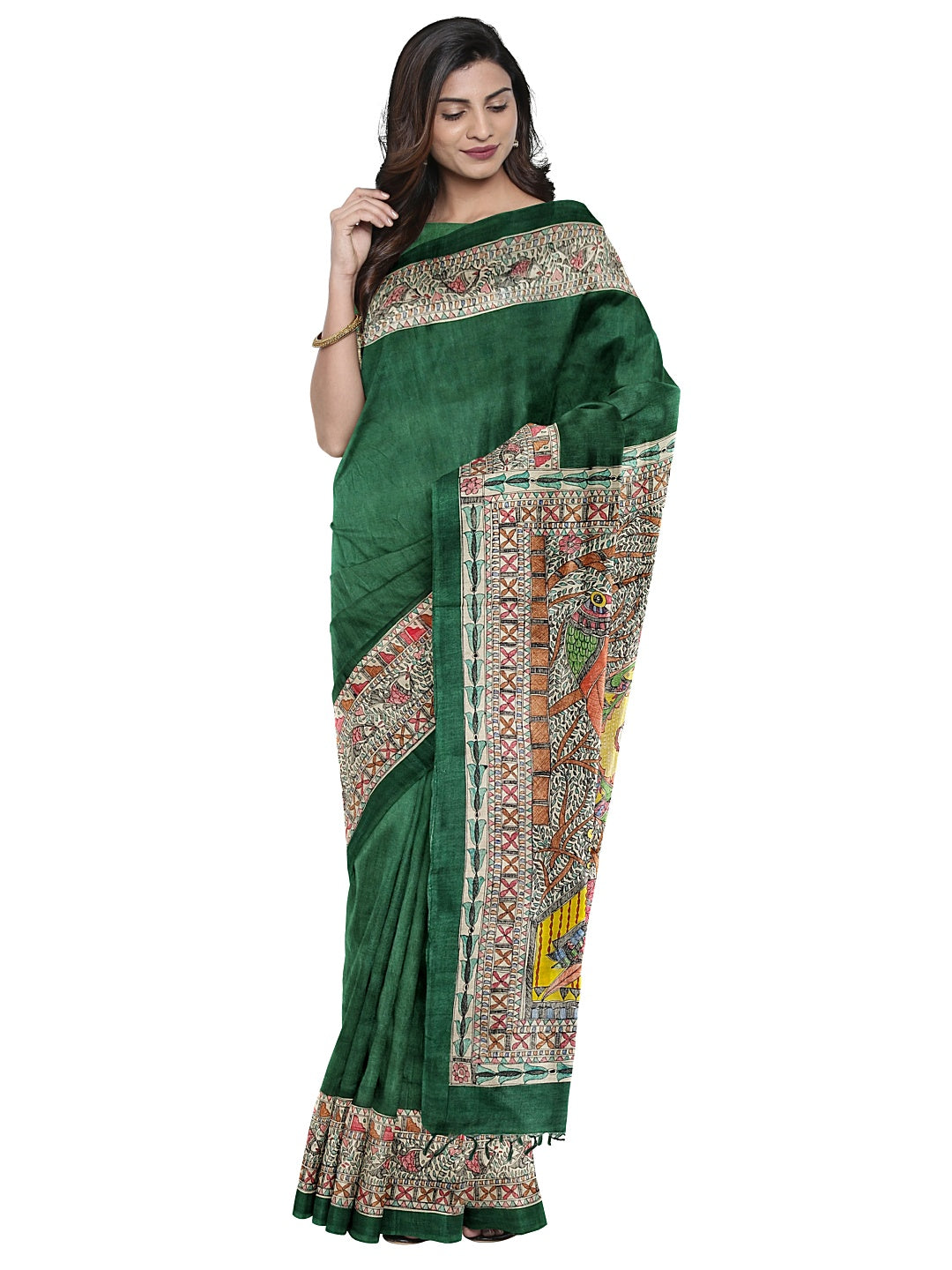 Hand-Painted Madhubani: Ram & Sita Ji at Valmiki Ashram – A Divine Tale on Tussar Munga Silk